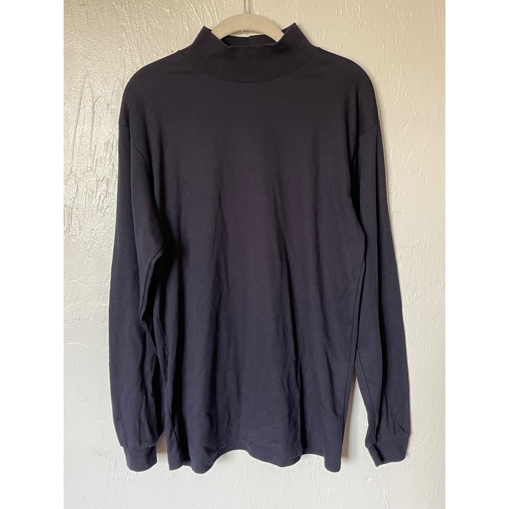 Vintage L.L.Bean Mock‎ Neck Shirt Mens Large Made in USA Black Long Sleeve